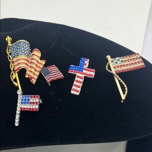 4 PC American 🇺🇸 flag brooch pins cross jewelry lot patriotic USA jewelry cross